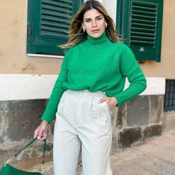 Forrest Green Knit Turtleneck Pullover Sweater Long Sleeve Drop Shoulder - Picture 15 of 17